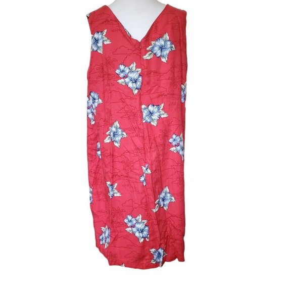 Vintage 90s Red Hawaiian Hibiscus Tropical Floral Loose Dress 2X Sleeveless - Picture 3 of 9